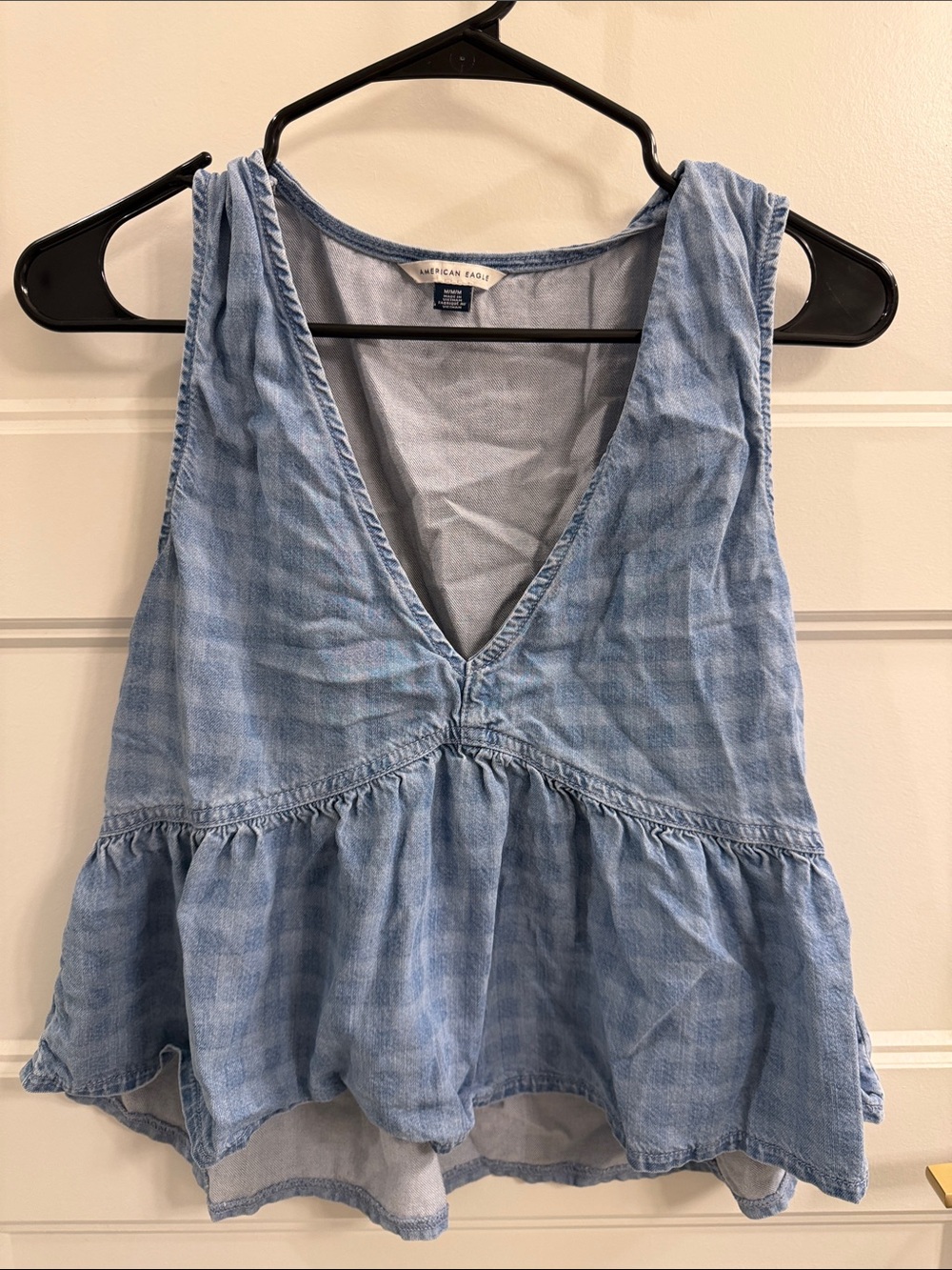 American Eagle Outfitters Light Blue Denim V-Neck Peplum Tank